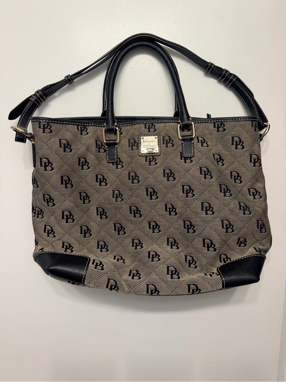 Dooney & Bourke Taupe Quilted Signature Tote with Black Trim